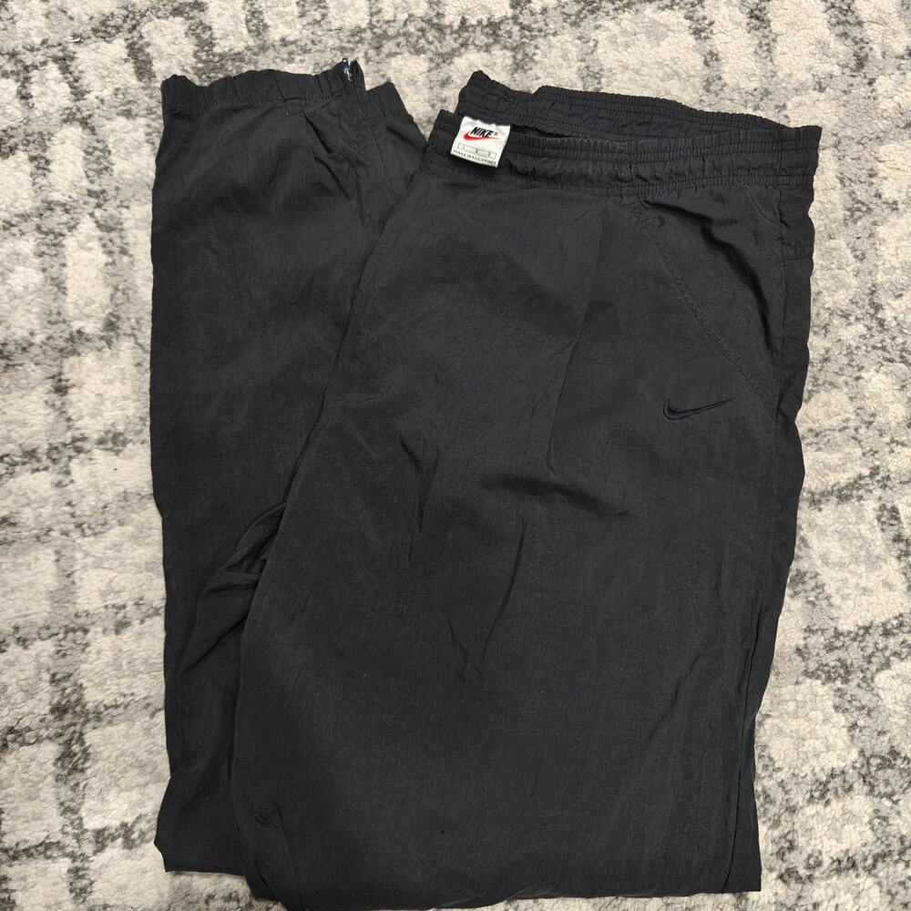 Vintage 90s Nike Windbreaker Track Pants L Black Ankle Zip Embroidered Swoosh